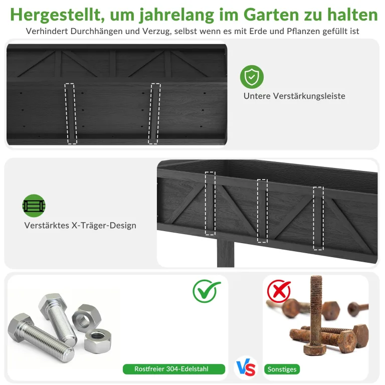 Hochbeet 120x44x70cm, Metall Hochbeet mit Rollen & Griff, 3 Haken & Vlieseinlage, Für Gemüse Blumen Kräuter, Garten Balkon Terrasse (2 Stück Schwarz) – Bild 4