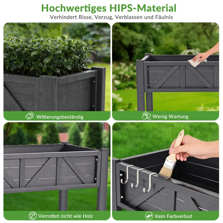 Hochbeet 120x44x70cm, Metall Hochbeet mit Rollen & Griff, 3 Haken & Vlieseinlage, Für Gemüse Blumen Kräuter, Garten Balkon Terrasse (2 Stück Schwarz) – Bild 6