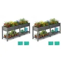 Hochbeet 183x44x73cm, Wetterfestes Pflanzkübel Außen mit Ablagefach, 6 Haken & 2 Vlieseinlagen, Für Gemüse Blumen Kräuter, Garten Balkon Terrasse (2 Stücke Grau) - Thumbnail 1