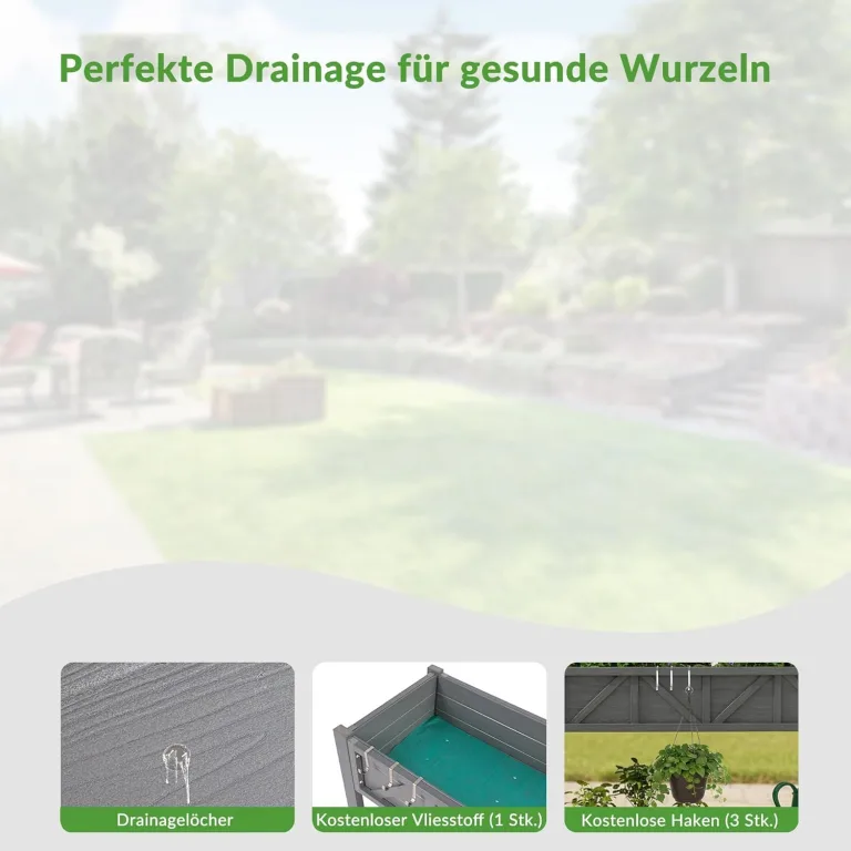 Hochbeet 120x44x70cm, Metall Hochbeet mit Rollen & Griff, 3 Haken & Vlieseinlage, Für Gemüse Blumen Kräuter, Garten Balkon Terrasse (2 Stück Grau) – Bild 6