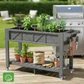 Hochbeet 120x44x70cm, Metall Hochbeet mit Rollen & Griff, 3 Haken & Vlieseinlage, Für Gemüse Blumen Kräuter, Garten Balkon Terrasse （2 Stück Grau） - Thumbnail 2