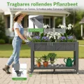 Hochbeet 120x44x70cm, Metall Hochbeet mit Rollen & Griff, 3 Haken & Vlieseinlage, Für Gemüse Blumen Kräuter, Garten Balkon Terrasse （2 Stück Grau） - Thumbnail 4
