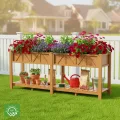 Hochbeet 183x44x73cm, Wetterfestes Pflanzkübel Außen mit Ablagefach, 6 Haken & 2 Vlieseinlagen, Für Gemüse Blumen Kräuter, Garten Balkon Terrasse (2 Stücke Teak Optik) - Thumbnail 2