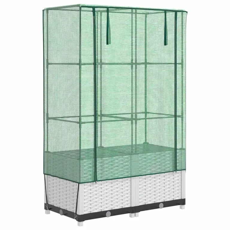 Hochbeet mit Gewächshaus Frühbeet Aufsatz 80x40x138 cm Rattan Optik für Garten Balkon, Stabiles Tomatenhaus mit Belüftung zum Schutz von Gemüse Kräutern Blumen – Bild 2