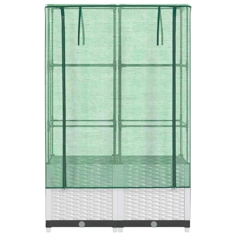Hochbeet mit Gewächshaus Frühbeet Aufsatz 80x40x138 cm Rattan Optik für Garten Balkon, Stabiles Tomatenhaus mit Belüftung zum Schutz von Gemüse Kräutern Blumen – Bild 4