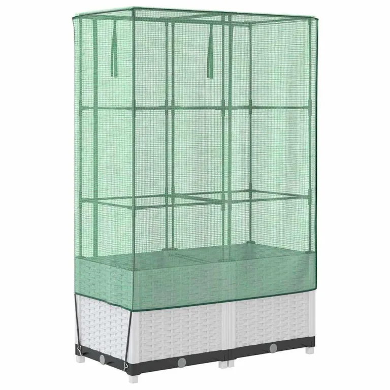 Hochbeet mit Gewächshaus Frühbeet Aufsatz 80x40x138 cm Rattan Optik für Garten Balkon, Stabiles Tomatenhaus mit Belüftung zum Schutz von Gemüse Kräutern Blumen – Bild 6