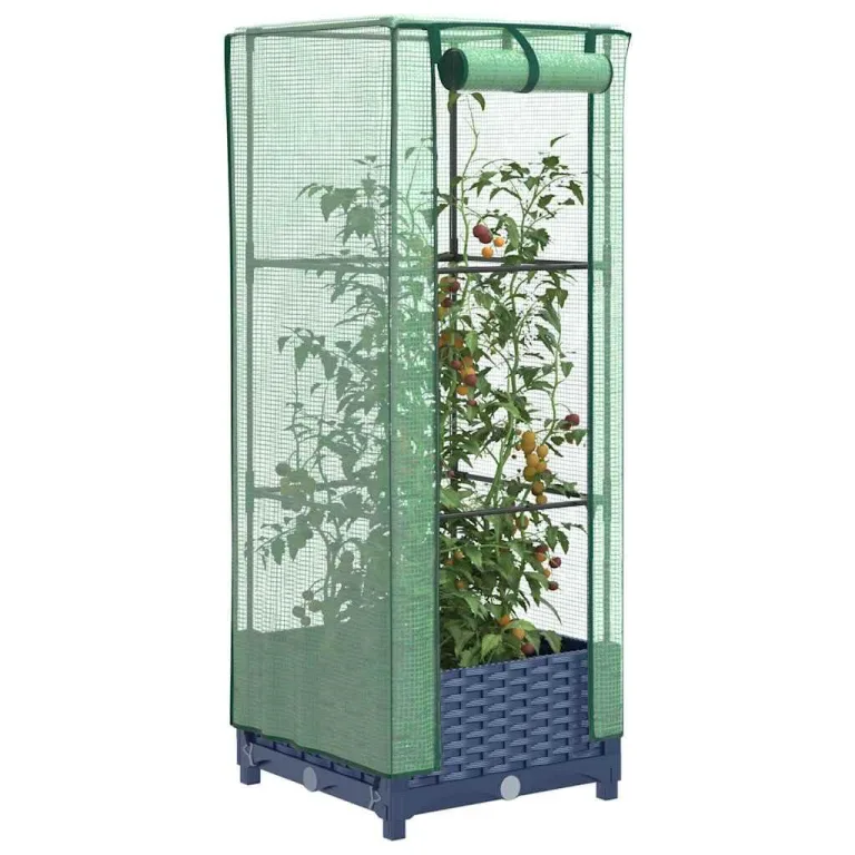 Hochbeet mit Gewächshaus Frühbeet Aufsatz 80x40x138 cm Rattan Optik für Garten Balkon, Stabiles Tomatenhaus mit Belüftung zum Schutz von Gemüse Kräutern Blumen – Bild 10