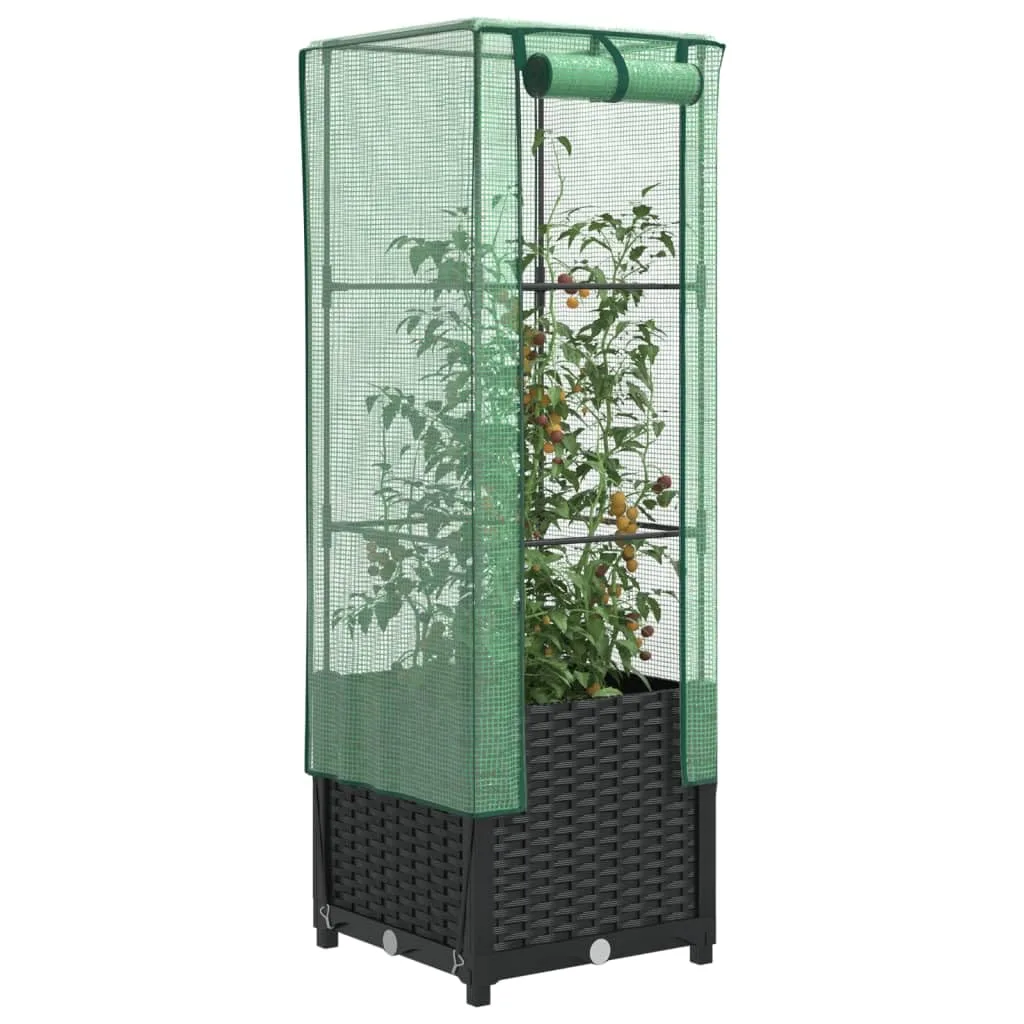 Hochbeet mit Gewächshaus Aufsatz 40x40x139 cm Rattan Optik für Tomaten Gemüse Kräuter, Stabiles PP Beet mit Eisenrahmen & Wasserdichter PE Abdeckung für Garten Balkon Terrasse - Bild 1