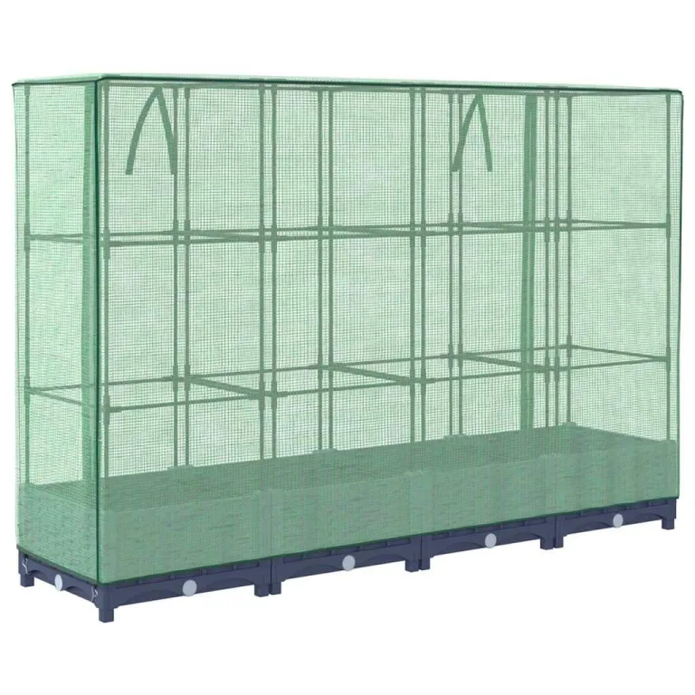 Hochbeet mit Gewächshausabdeckung 160x40x123 cm Rattanoptik für Garten und Balkon, Stabiles PP Beet mit Eisenrahmen wasserdichter PE Abdeckung zum Schutz von Gemüse und Pflanzen – Bild 6