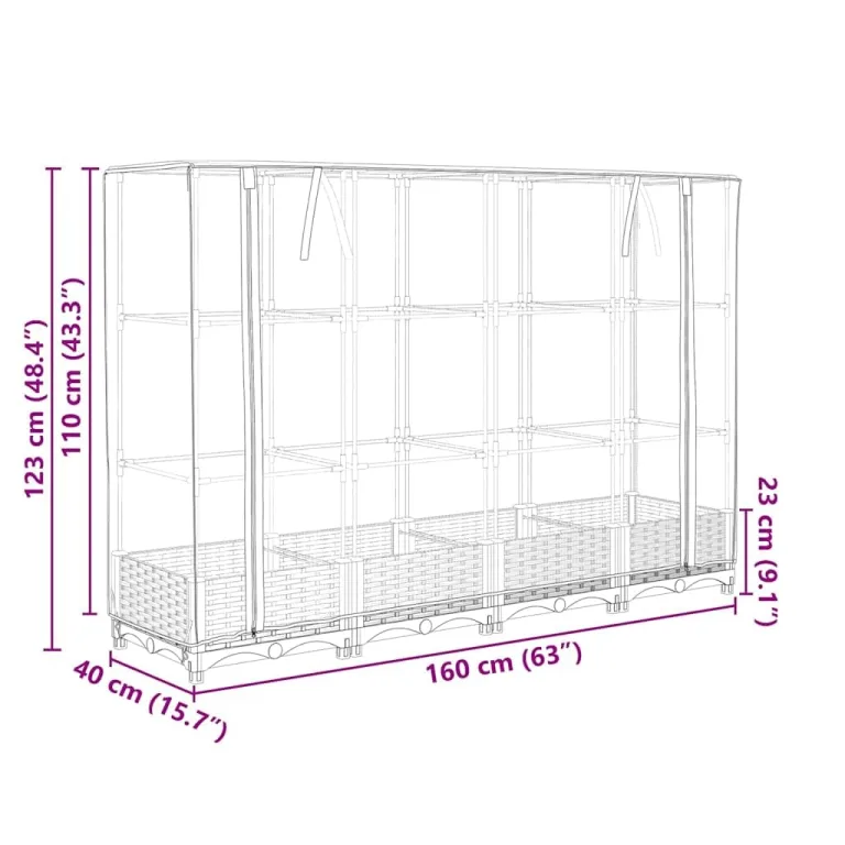 Hochbeet mit Gewächshausabdeckung 160x40x123 cm Rattanoptik für Garten und Balkon, Stabiles PP Beet mit Eisenrahmen wasserdichter PE Abdeckung zum Schutz von Gemüse und Pflanzen – Bild 9