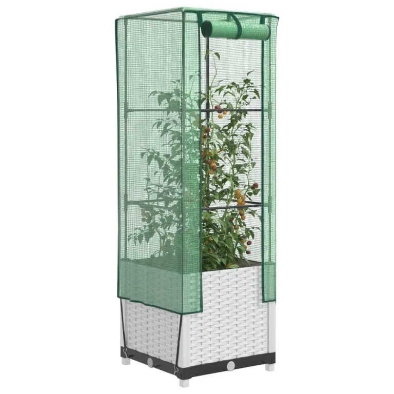 Hochbeet mit Gewächshaus Aufsatz 40x40x139 cm Rattan Optik, Frühbeet für Tomaten Gemüse Kräuter, Stabiles PP Beet mit Eisenrahmen, Ideal für Garten Balkon Terrasse, Wetterschutz Abdeckung – Bild 1