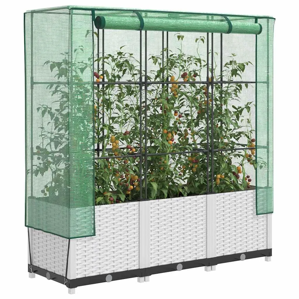 Hochbeet mit Gewächshaus Frühbeet Aufsatz Rattan Optik 120x40x138 cm Tomatenhaus Gemüsebeet Balkon Garten Stabiles Design Wasserdicht - Bild 1