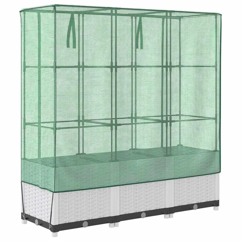 Hochbeet mit Gewächshaus Frühbeet Aufsatz Rattan Optik 120x40x138 cm Tomatenhaus Gemüsebeet Balkon Garten Stabiles Design Wasserdicht – Bild 6