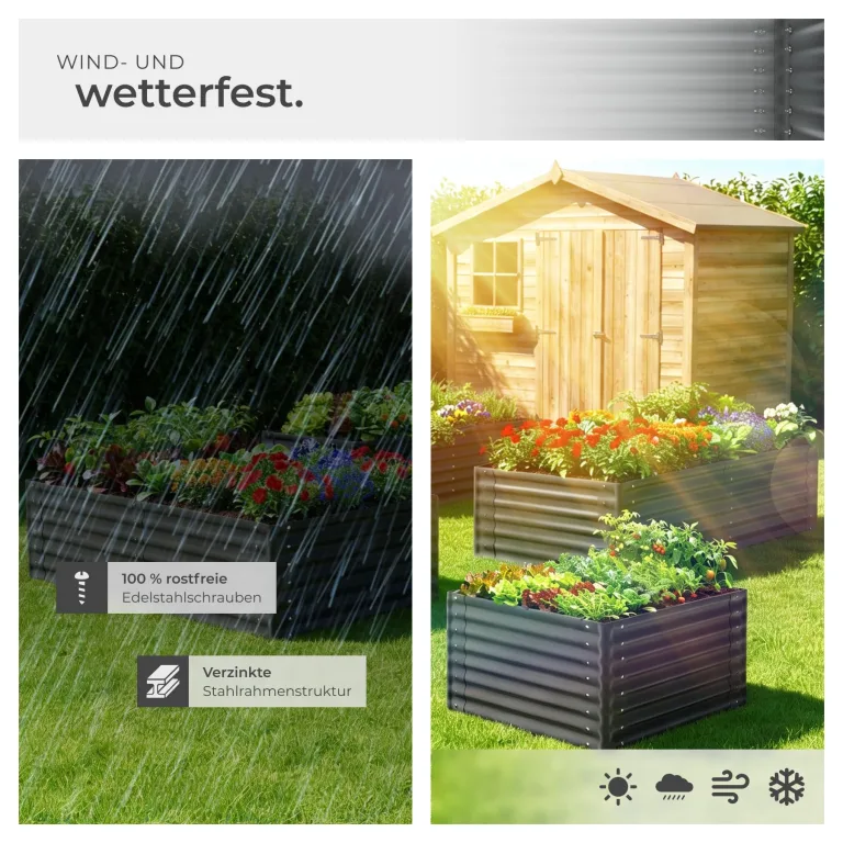 tectake® Hochbeet verzinkter Stahl, 200x100x62cm, abgerundete Kanten, 1200 L, mit Handschuhen, Gartenhochbeet, Pflanzbeet, Gemüsebeet, Kräuterbeet, Pflanzkasten, Gartenbeet, Blumenbeet, Metallhochbeet – Bild 7