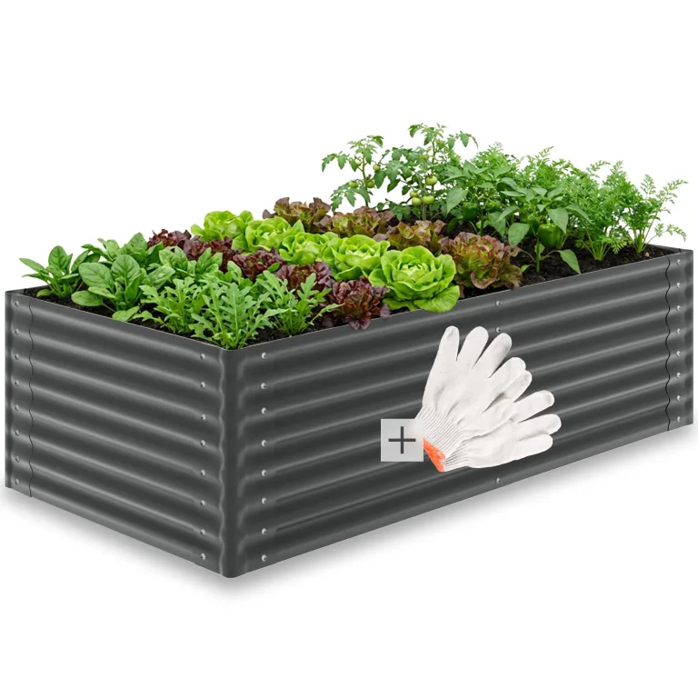 tectake® Hochbeet verzinkter Stahl, 200x100x62cm, abgerundete Kanten, 1200 L, mit Handschuhen, Gartenhochbeet, Pflanzbeet, Gemüsebeet, Kräuterbeet, Pflanzkasten, Gartenbeet, Blumenbeet, Metallhochbeet – Bild 1