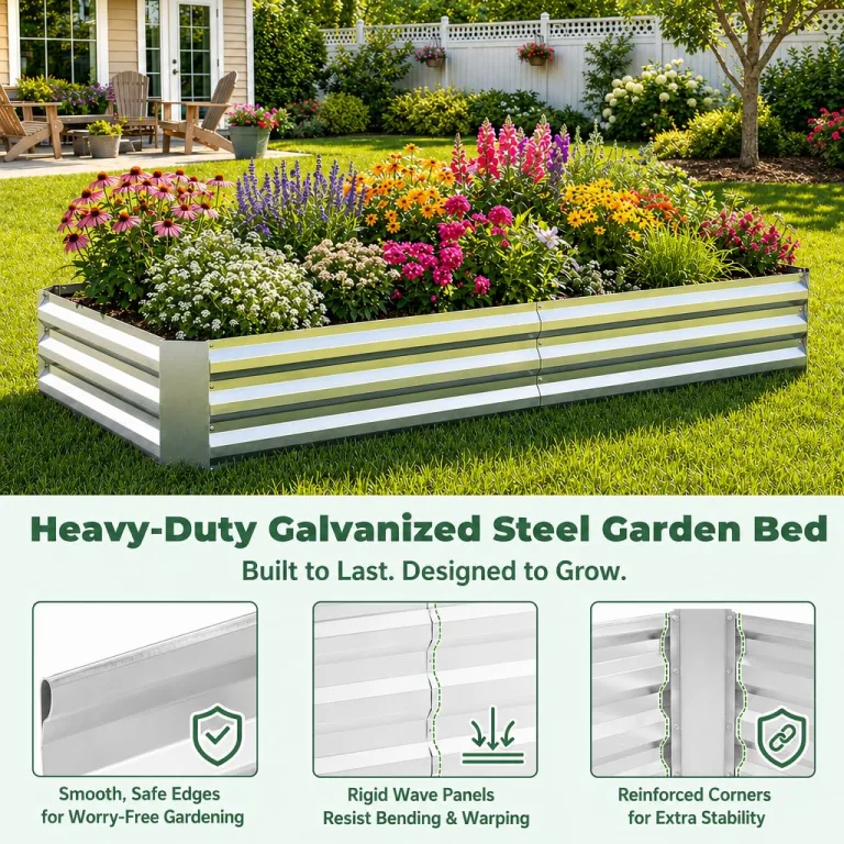 HOMASIS 3 in 1 Gewächshaus mit Hochbeet, Foliengewächshaus mit PVC-Abdeckung, Frühbeet aus Metall, Tomatenhaus Treibhaus mit 2 Fenstern, Blumenkasten für Garten Balkon (Silber, 202 x 101 x 81 cm) – Bild 8