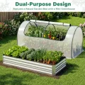 HOMASIS 3 in 1 Gewächshaus mit Hochbeet, Foliengewächshaus mit PVC-Abdeckung, Frühbeet aus Metall, Tomatenhaus Treibhaus mit 2 Fenstern, Blumenkasten für Garten Balkon (Silber, 202 x 101 x 81 cm) - Thumbnail 4