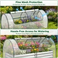 HOMASIS 3 in 1 Gewächshaus mit Hochbeet, Foliengewächshaus mit PVC-Abdeckung, Frühbeet aus Metall, Tomatenhaus Treibhaus mit 2 Fenstern, Blumenkasten für Garten Balkon (Silber, 202 x 101 x 81 cm) - Thumbnail 5