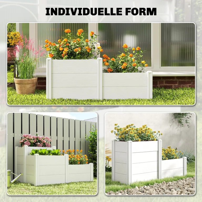 Outsunny Hochbeet 3-stufig Stapelbar Gartenbeet mit Offenem Boden, modulares Kräuterbeet DIY Montage Kunststoff Pflanzkasten Pflanzkübel für Garten Balkon 120 x 80 x 64 cm Weiß – Bild 4