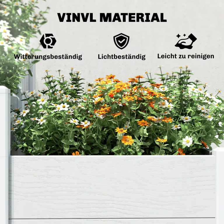 Outsunny Hochbeet 3-stufig Stapelbar Gartenbeet mit Offenem Boden, modulares Kräuterbeet DIY Montage Kunststoff Pflanzkasten Pflanzkübel für Garten Balkon 120 x 80 x 64 cm Weiß – Bild 6
