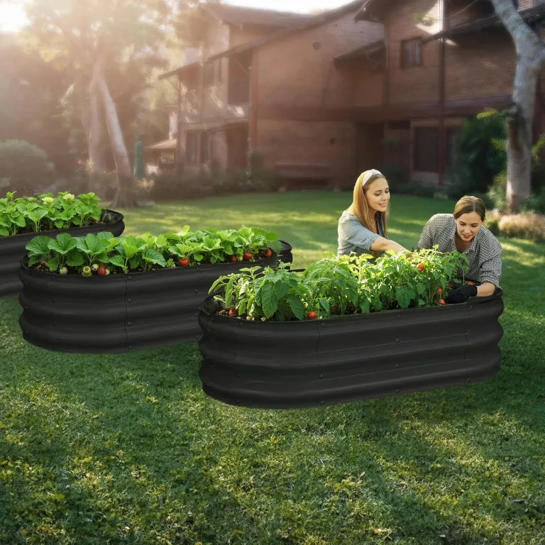 Hochbeet aus verzinktem Stahl in Schwarz – Bodenloses Gartenbeet für Gemüse, Kräuter & Blumen – Rostbeständiger Pflanzkasten mit Sicherheitskanten – Stabil, Witterungsbeständig & Einfache Montage – Bild 4