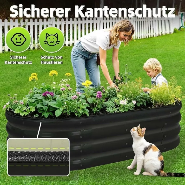 Hochbeet aus verzinktem Stahl in Schwarz – Bodenloses Gartenbeet für Gemüse, Kräuter & Blumen – Rostbeständiger Pflanzkasten mit Sicherheitskanten – Stabil, Witterungsbeständig & Einfache Montage – Bild 6
