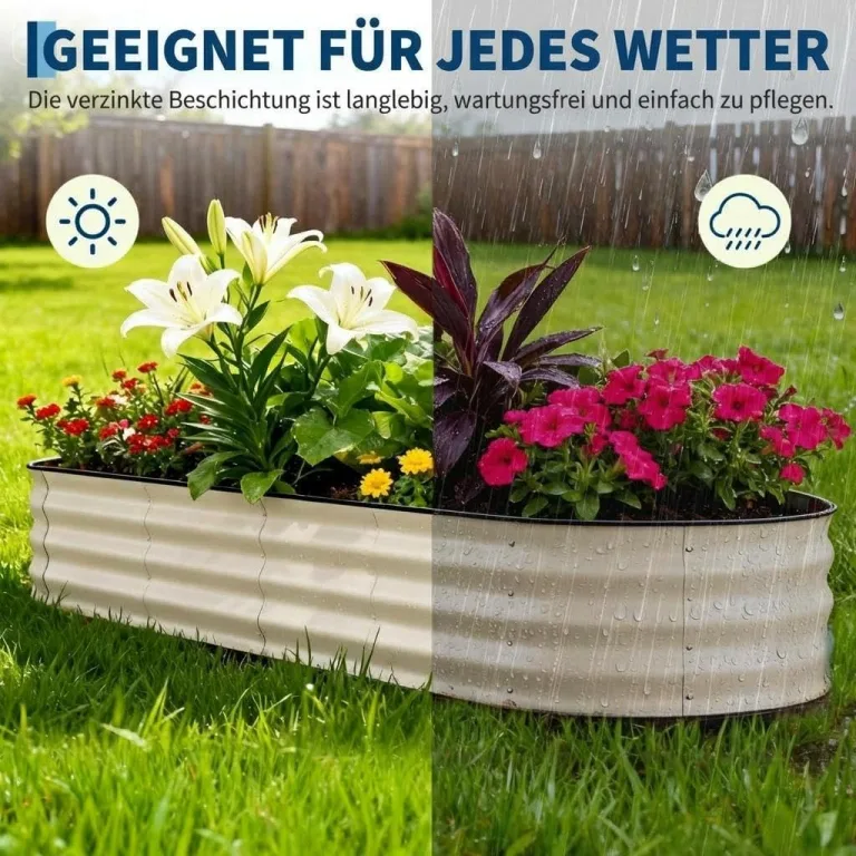 2er Set Verzinkte Stahl Hochbeete Mit Sicherheitskante 240x60x45cm – Robustes Metall Hochbeet für Gemüse Blumen – Rostbeständig, Ergonomische Höhe, Einfache Montage – Pflanzbeet Garten Outdoor, Beige – Bild 3
