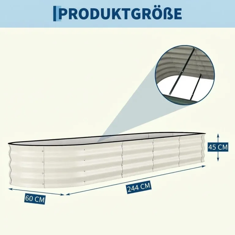 2er Set Verzinkte Stahl Hochbeete Mit Sicherheitskante 240x60x45cm – Robustes Metall Hochbeet für Gemüse Blumen – Rostbeständig, Ergonomische Höhe, Einfache Montage – Pflanzbeet Garten Outdoor, Beige – Bild 8