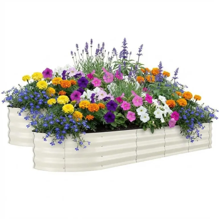 2er Set Verzinkte Stahl Hochbeete Mit Sicherheitskante 240x60x45cm – Robustes Metall Hochbeet für Gemüse Blumen – Rostbeständig, Ergonomische Höhe, Einfache Montage – Pflanzbeet Garten Outdoor, Beige – Bild 1