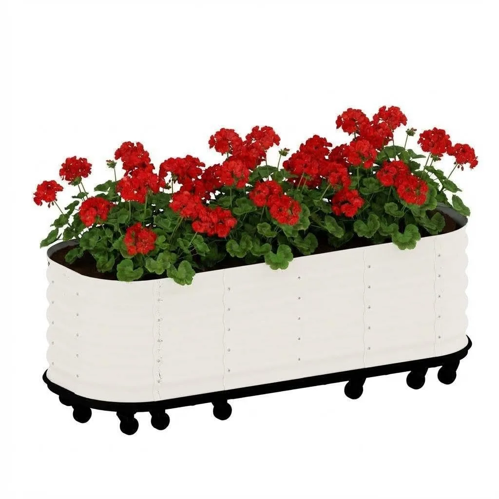 Verzinktes Hochbeet mit Rollen und Selbstbewässerungssystem, mobiler Pflanzkasten aus Metall mit Wasserreservoir für Balkon, Terrasse & Garten, ideal für Gemüse, Kräuter und Blumen, 240x60x50cm, Beige - Bild 1