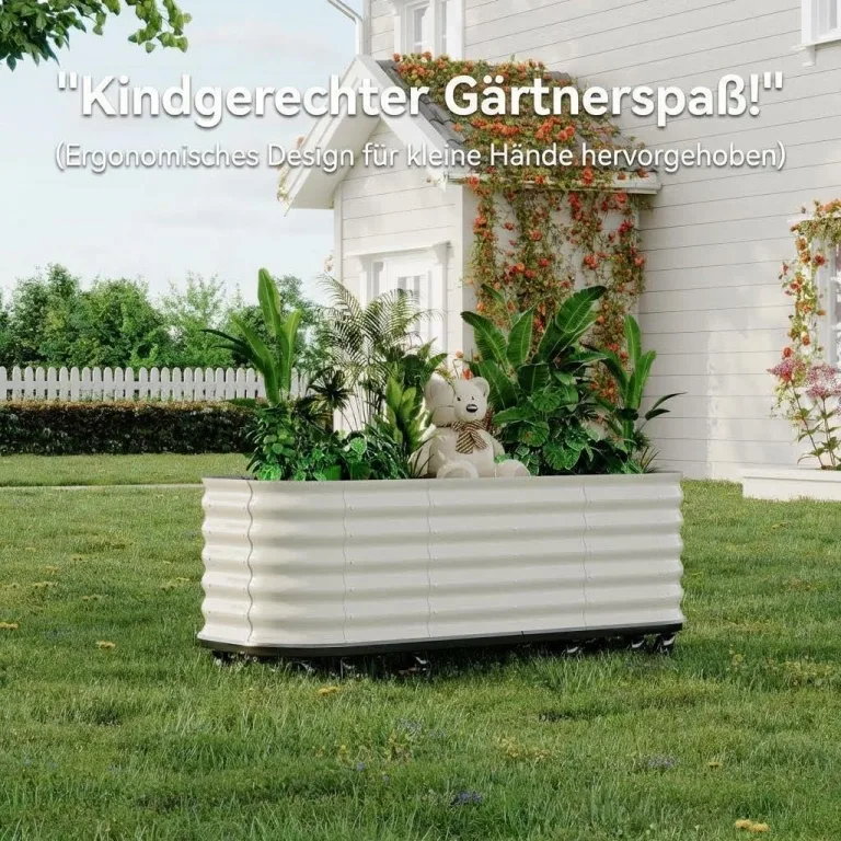 Verzinktes Hochbeet mit Rollen und Selbstbewässerungssystem, mobiler Pflanzkasten aus Metall mit Wasserreservoir für Balkon, Terrasse & Garten, ideal für Gemüse, Kräuter und Blumen, 240x60x50cm, Beige – Bild 4