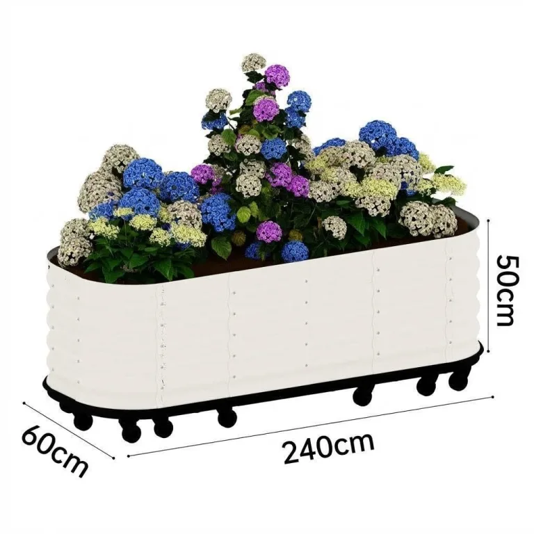 Verzinktes Hochbeet mit Rollen und Selbstbewässerungssystem, mobiler Pflanzkasten aus Metall mit Wasserreservoir für Balkon, Terrasse & Garten, ideal für Gemüse, Kräuter und Blumen, 240x60x50cm, Beige – Bild 7