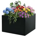 Metall Hochbeet Schwarz, Robustes Eisen Pflanzbeet mit Boden, Stabiler Pflanzrahmen, Wetterfest & Langlebig, Ideal für Garten, Balkon, Terrasse & Rasen, Pflanzkasten für Blumen & Gemüse, 46x46x30cm - Thumbnail 1