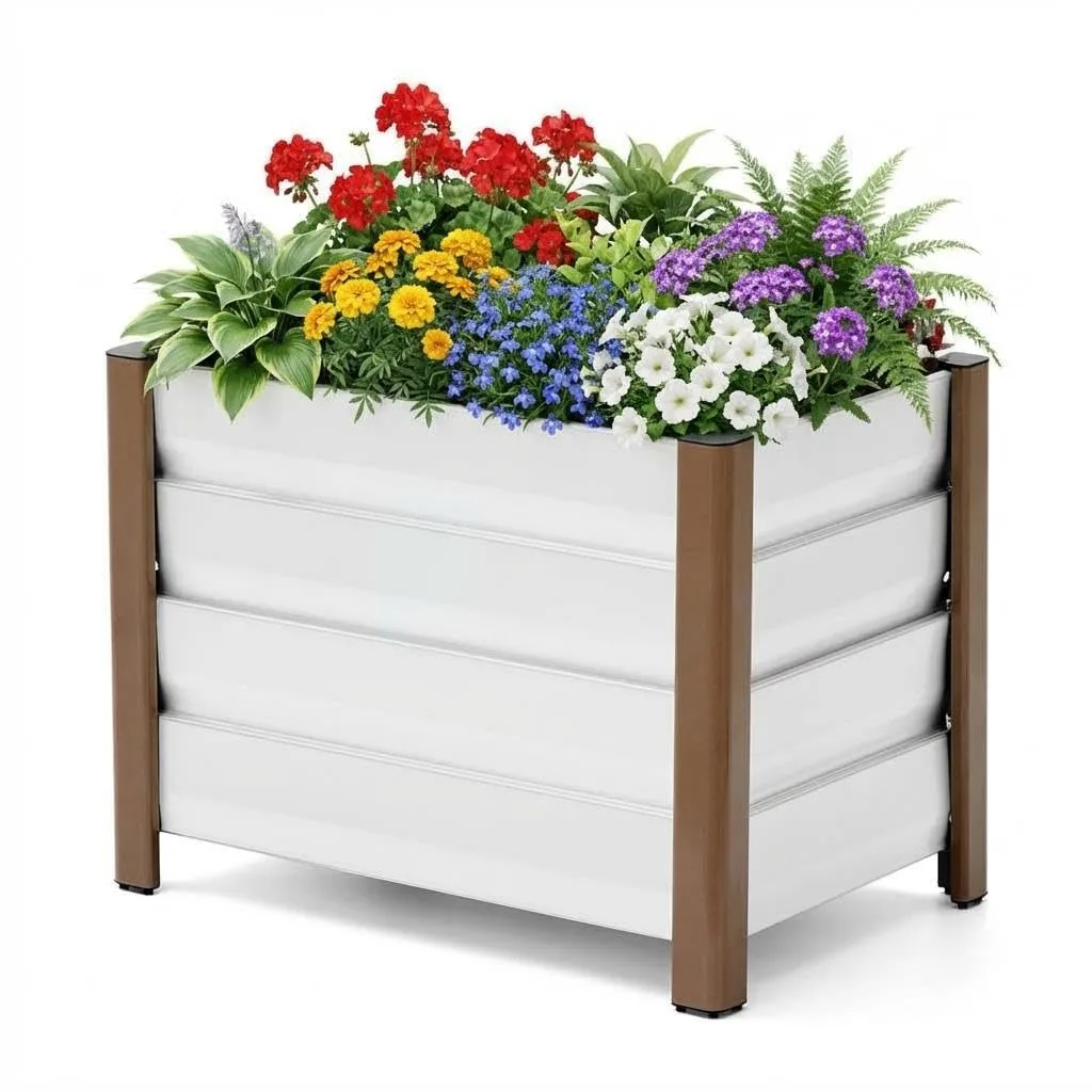 Hochbeet aus Aluminium 60x40x45 cm – Wetterfester Pflanzkasten mit Drainagelöchern, Tiefe Ausführung, Abgerundete Ecken & Anti-Schnitt-Kanten – Robust & Rostfrei für Terrasse, Balkon, Garten, Weiß