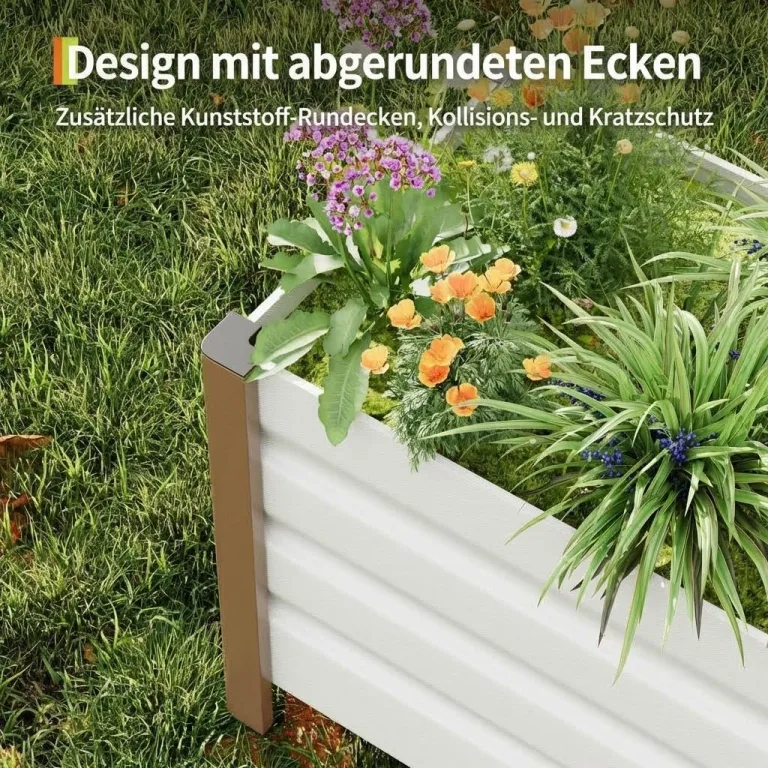 Hochbeet aus Aluminium 60x40x45 cm – Wetterfester Pflanzkasten mit Drainagelöchern, Tiefe Ausführung, Abgerundete Ecken & Anti-Schnitt-Kanten – Robust & Rostfrei für Terrasse, Balkon, Garten, Weiß – Bild 4