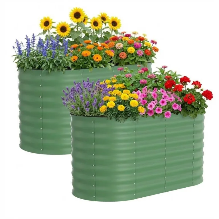 2er Set Verzinkte Stahl Hochbeete Mit Sicherheitskante 120x60x60cm – Robustes Metall Hochbeet für Gemüse & Blumen – Rostbeständig, Ergonomische Höhe, Einfache Montage – Pflanzbeet Garten Outdoor, Grün – Bild 1