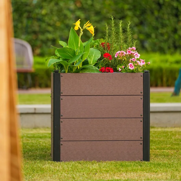 Holz Hochbeet 64x64x60 cm - Rechteckiger Outdoor Pflanzkasten mit Boden, Großes Erhöhtes Gartenbeet für Gemüse, Kräuter und Blumen, Ideal für Terrasse, Garten & Balkon – Bild 6