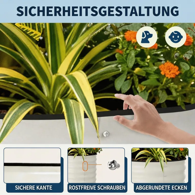 Verzinktes Metall Hochbeet Hoch – Beige Rostbeständiges Gartenhochbeet für Gemüse, Kräuter & Blumen – Robuster Pflanzkasten für Garten, Terrasse oder Rasen – Wetterfest & Einfache Montage – Bild 5