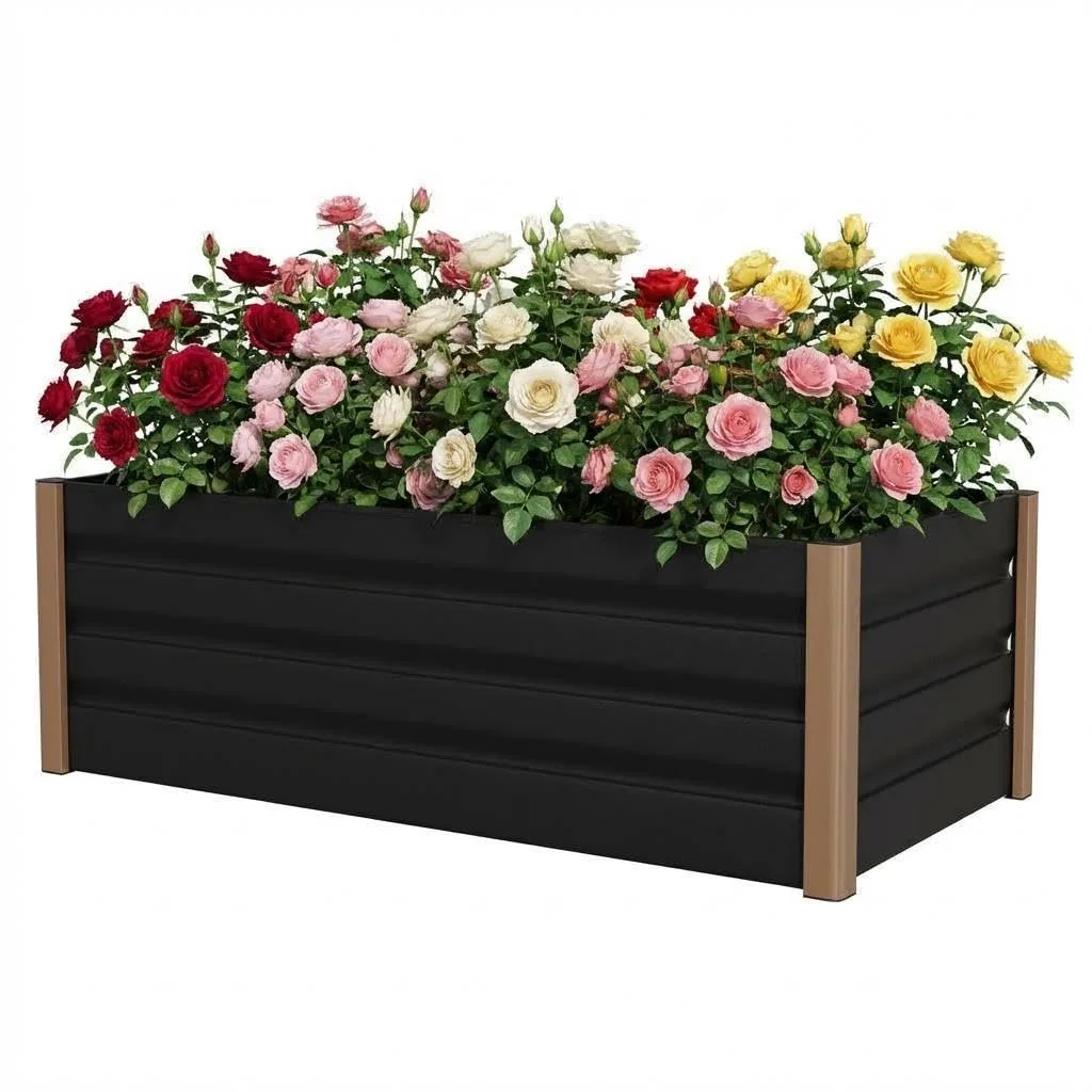 Hochbeet Aluminium mit Offenem Boden, Großer Rostfreier Pflanzkasten mit Abgerundeten Ecken, Tiefes Beet für Gemüse, Blumen und Kräuter, Grau, 120x60x40cm - Bild 1