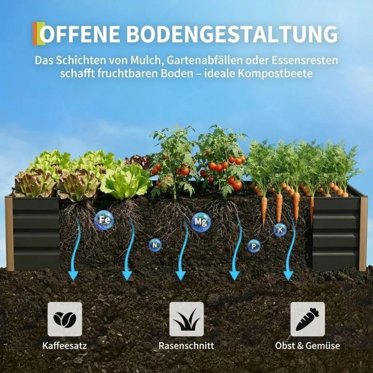 Hochbeet Aluminium mit Offenem Boden, Großer Rostfreier Pflanzkasten mit Abgerundeten Ecken, Tiefes Beet für Gemüse, Blumen und Kräuter, Grau, 120x60x40cm – Bild 5