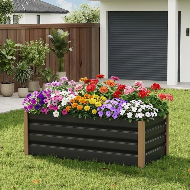Hochbeet Aluminium mit Offenem Boden, Großer Rostfreier Pflanzkasten mit Abgerundeten Ecken, Tiefes Beet für Gemüse, Blumen und Kräuter, Grau, 120x60x40cm – Bild 6