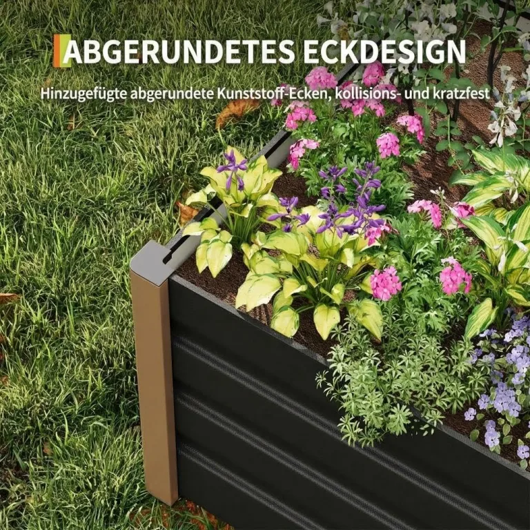Hochbeet Aluminium mit Offenem Boden, Großer Rostfreier Pflanzkasten mit Abgerundeten Ecken, Tiefes Beet für Gemüse, Blumen und Kräuter, Grau, 120x60x40cm – Bild 7