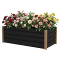 Hochbeet Aluminium mit Offenem Boden, Großer Rostfreier Pflanzkasten mit Abgerundeten Ecken, Tiefes Beet für Gemüse, Blumen und Kräuter, Grau, 120x60x40cm - Thumbnail 1