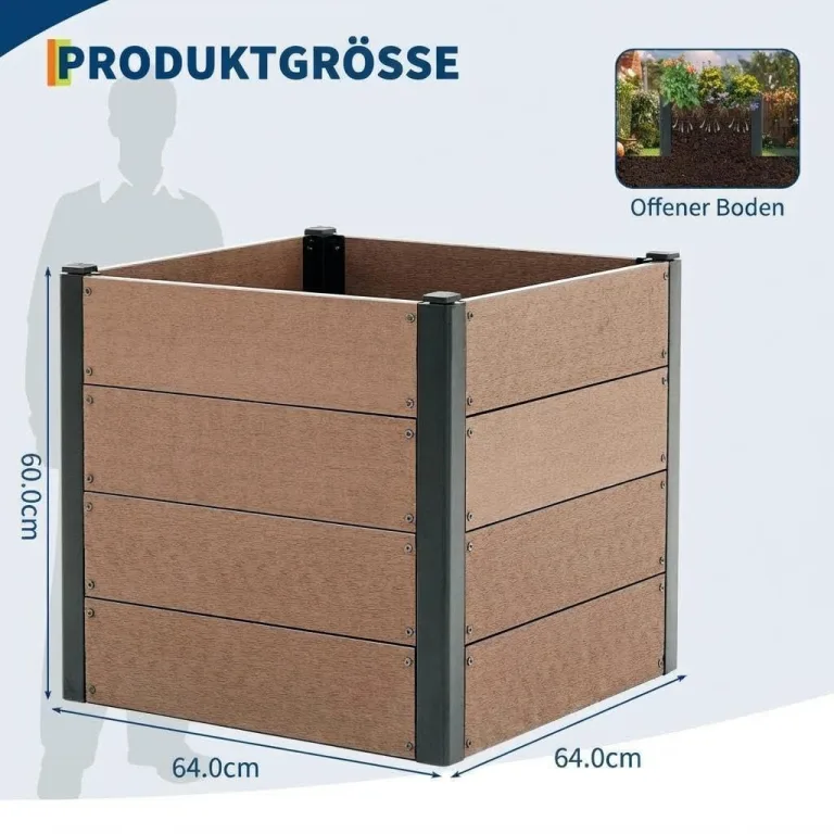 Holz Hochbeet 64x64x60 cm - Rechteckiger Outdoor Pflanzkasten ohne Boden, Großes Erhöhtes Gartenbeet für Gemüse, Kräuter und Blumen, Ideal für Terrasse, Garten & Balkon – Bild 8