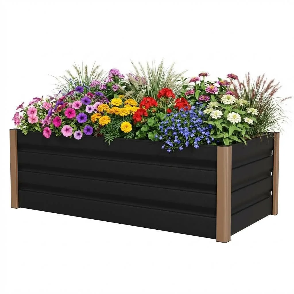 Hochbeet Aluminium mit Offenem Boden, Großer Rostfreier Pflanzkasten mit Abgerundeten Ecken, Tiefes Beet für Gemüse, Blumen und Kräuter, Grau, 240x100x40cm - Bild 1