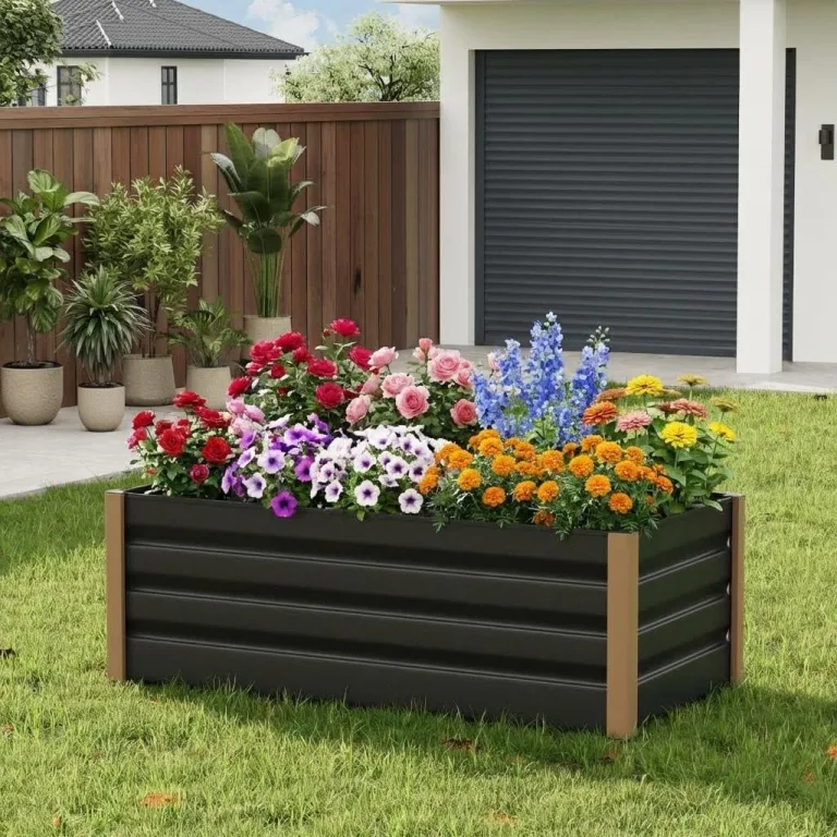 Hochbeet Aluminium mit Offenem Boden, Großer Rostfreier Pflanzkasten mit Abgerundeten Ecken, Tiefes Beet für Gemüse, Blumen und Kräuter, Grau, 240x100x40cm – Bild 6