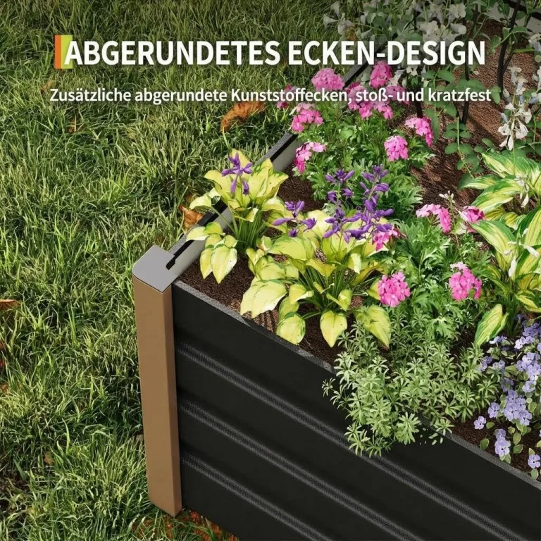 Hochbeet Aluminium mit Offenem Boden, Großer Rostfreier Pflanzkasten mit Abgerundeten Ecken, Tiefes Beet für Gemüse, Blumen und Kräuter, Grau, 240x100x40cm – Bild 7