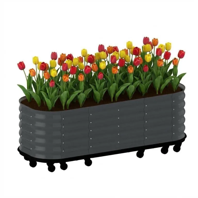 Verzinktes Hochbeet mit Rollen und Selbstbewässerungssystem, mobiler Pflanzkasten aus Metall mit Wasserreservoir für Balkon, Terrasse & Garten, ideal für Gemüse, Kräuter und Blumen, 240x60x50cm, Grau – Bild 1