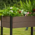 HDPE Hochbeet mit Beinen & Ablage, Holzoptik Pflanzkasten wetterfest, erhöhter Pflanzkübel mit Aluminiumrahmen, für Gemüse, Kräuter & Blumen, Balkon Terrasse Garten, 109x49x85cm - Thumbnail 3