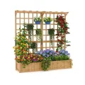 2-stufiges Holz Hochbeet mit Rankgitter & Dach, 124 x 41 x 160 cm Pflanzkasten mit Kletterhilfe & Drainagelöchern, Erhöhtes Gartenbeet für Gemüse, Blumen, Balkon & Terrasse - Thumbnail 1